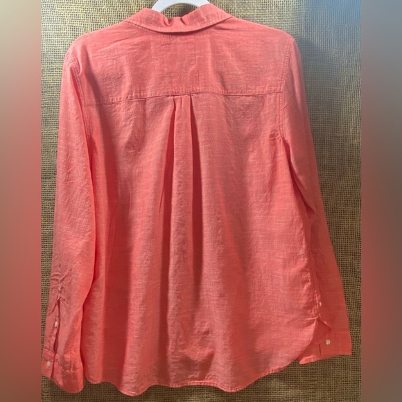 Sonoma Salmon-colored Long Sleeve Half Button Up Shirt, Size L, Collar - Picture 2 of 10